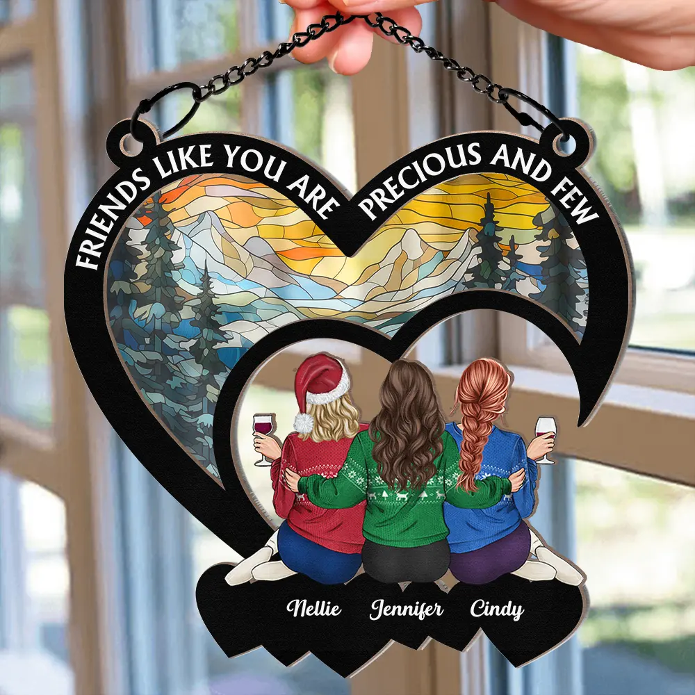 Christmas Bestie Friends Like You - Personalized Window Hanging Suncatcher Ornament - Image 2