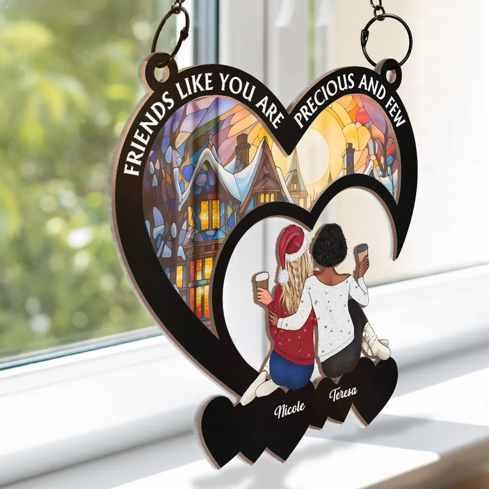 Christmas Bestie Friends Like You - Personalized Window Hanging Suncatcher Ornament - Image 3