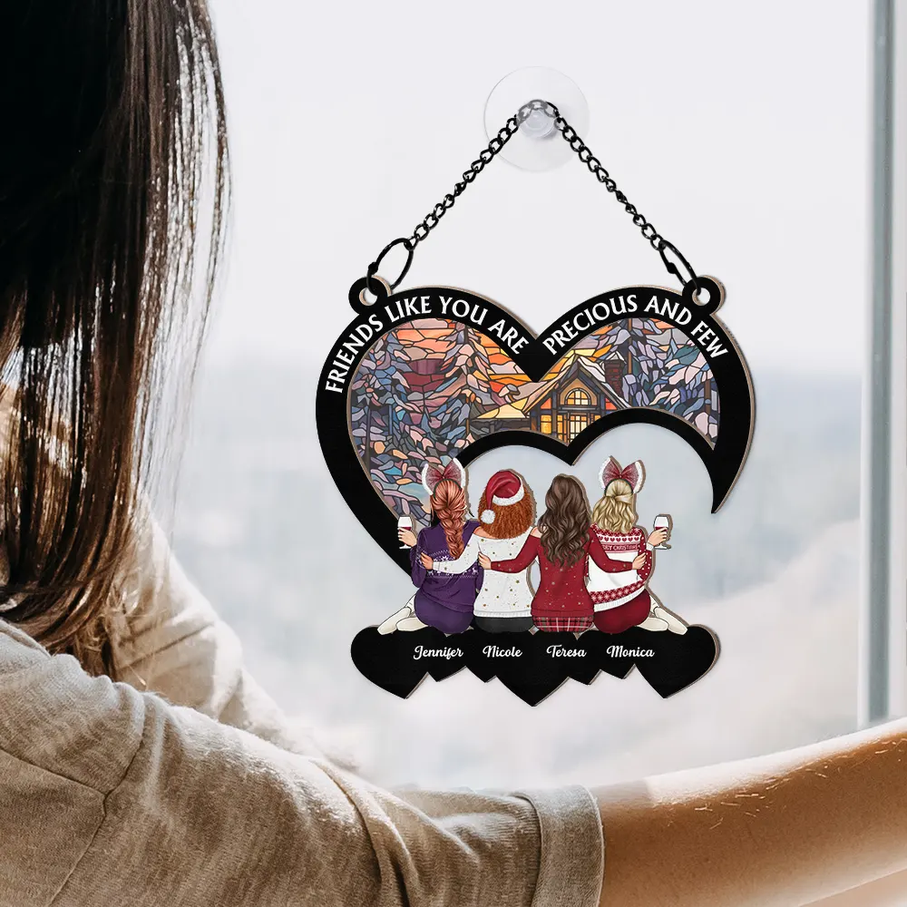 Christmas Bestie Friends Like You - Personalized Window Hanging Suncatcher Ornament - Image 4