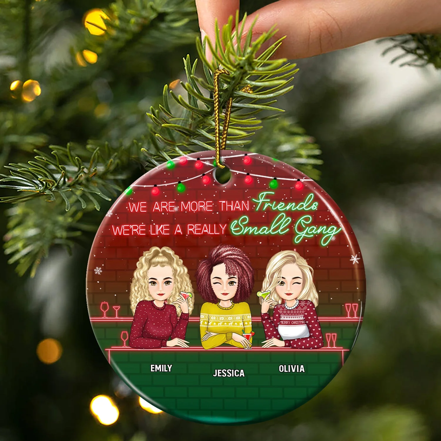 Christmas Bestie Like A Small Gang - Gift For Bestie - Personalized Circle Ceramic Ornament - Image 3