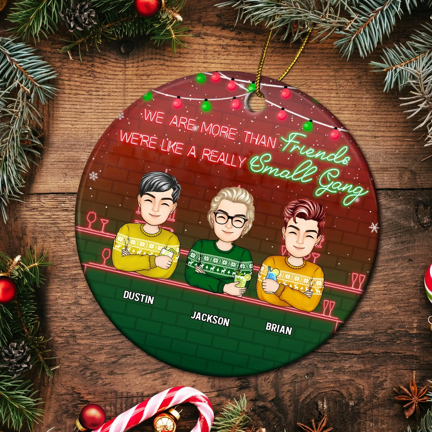 Christmas Bestie Like A Small Gang - Gift For Bestie - Personalized Circle Ceramic Ornament - Image 5