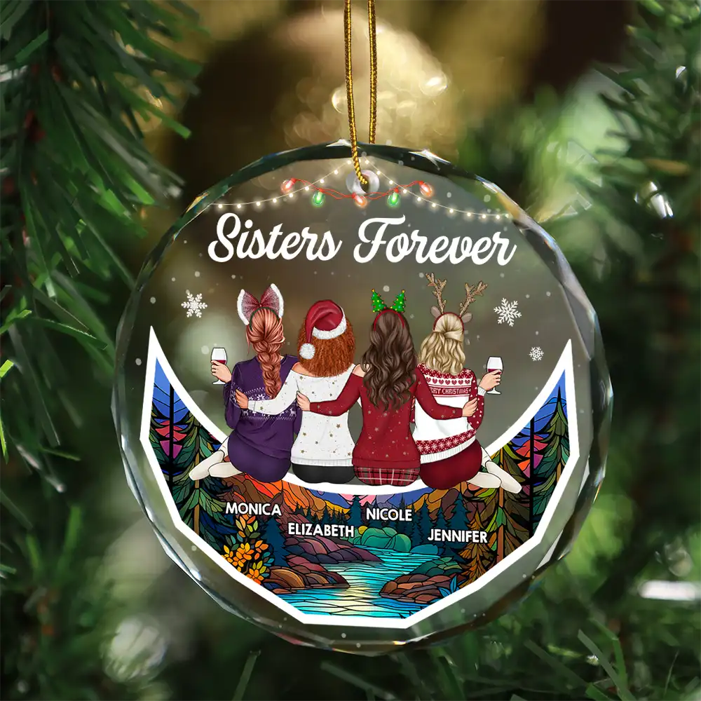 Christmas Bestie On Moon Besties Forever - Personalized Circle Glass Ornament - Image 3