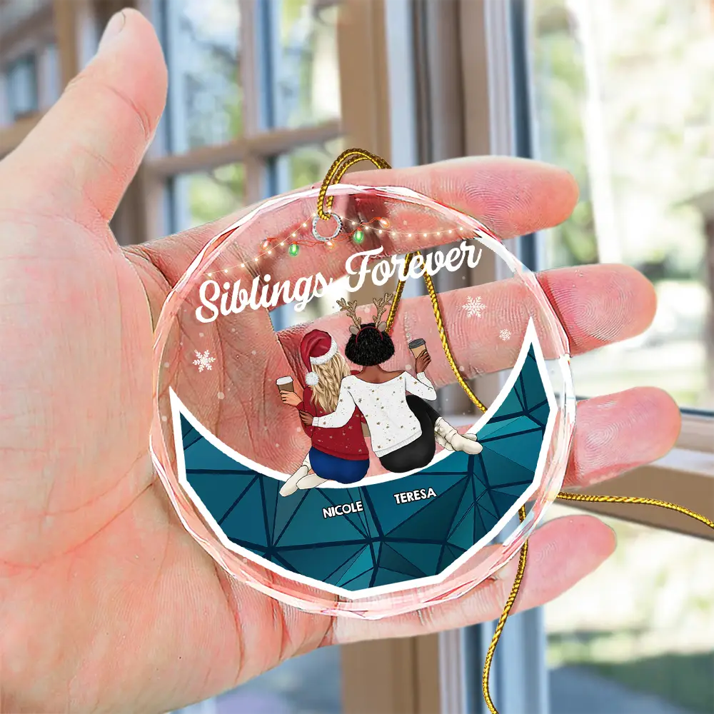 Christmas Bestie On Moon Besties Forever - Personalized Circle Glass Ornament - Image 4