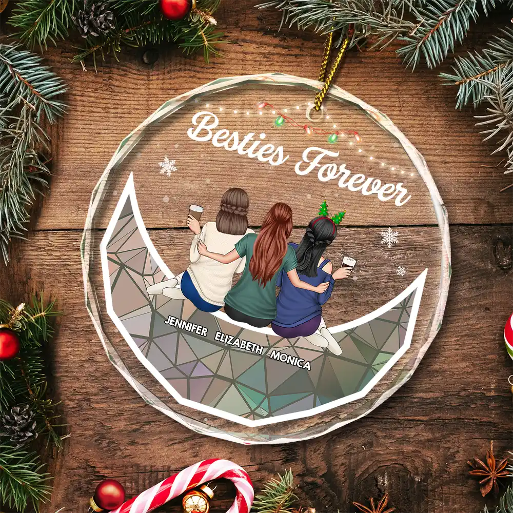 Christmas Bestie On Moon Besties Forever - Personalized Circle Glass Ornament - Image 5