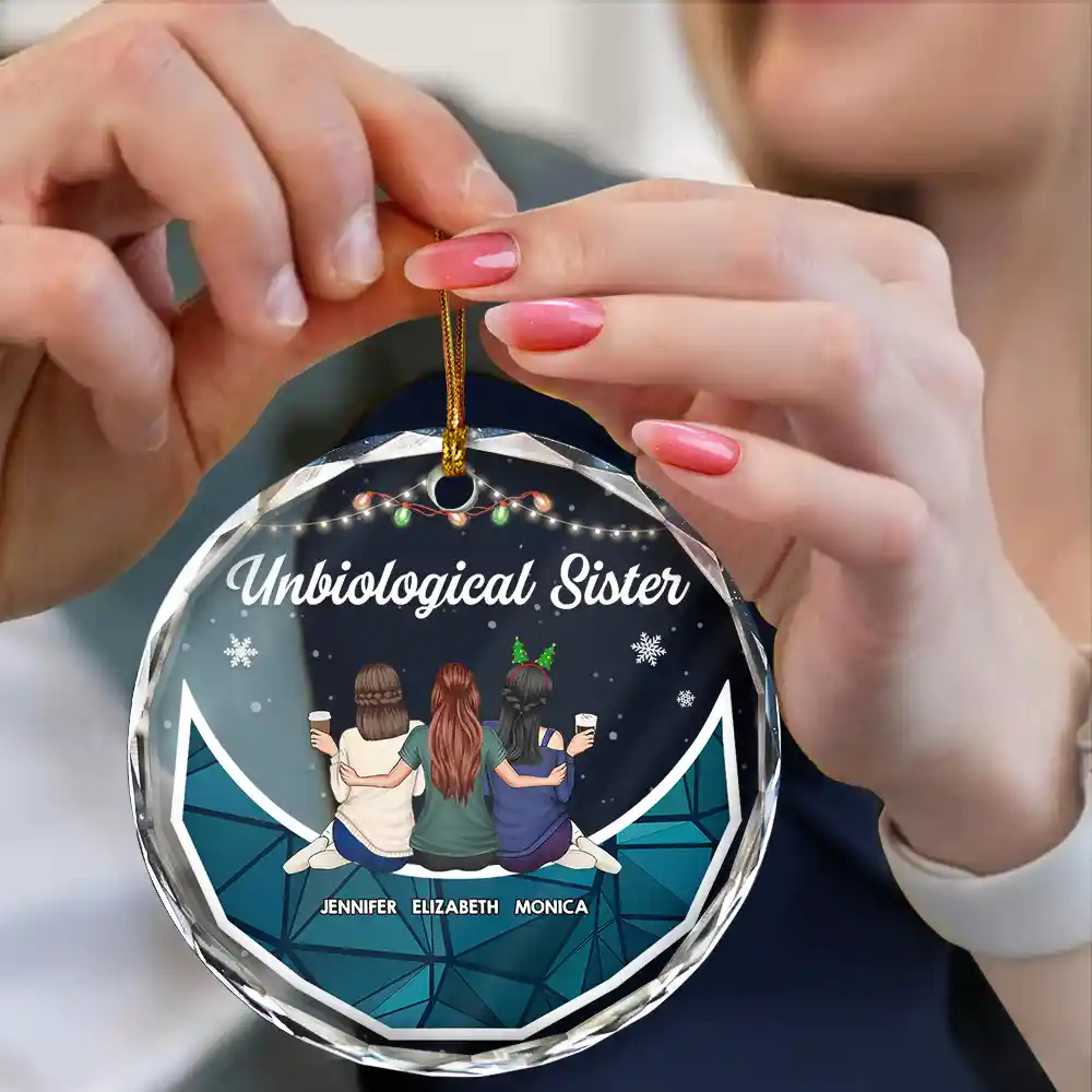 Christmas Bestie On Moon Sister I Got To Choose - Personalized Circle Glass Ornament - Image 4