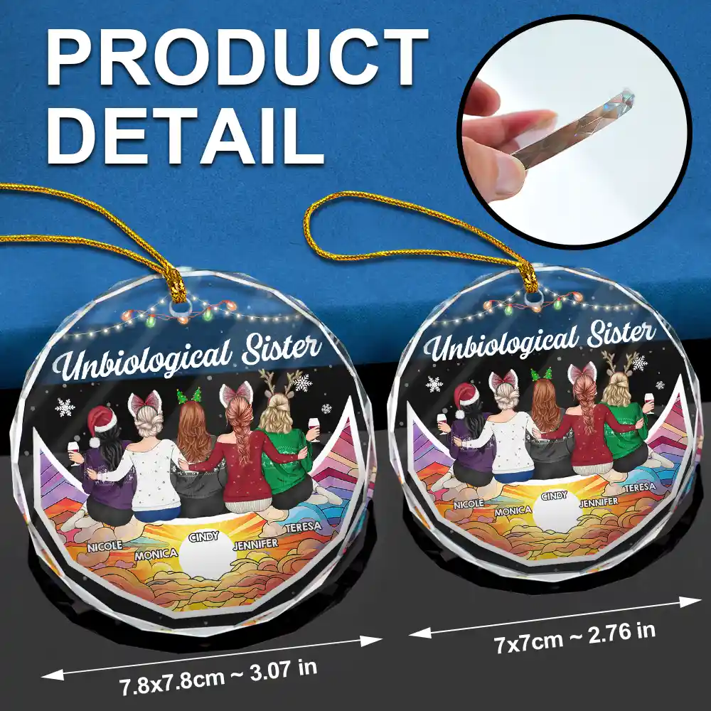 Christmas Bestie On Moon Sister I Got To Choose - Personalized Circle Glass Ornament - Image 6