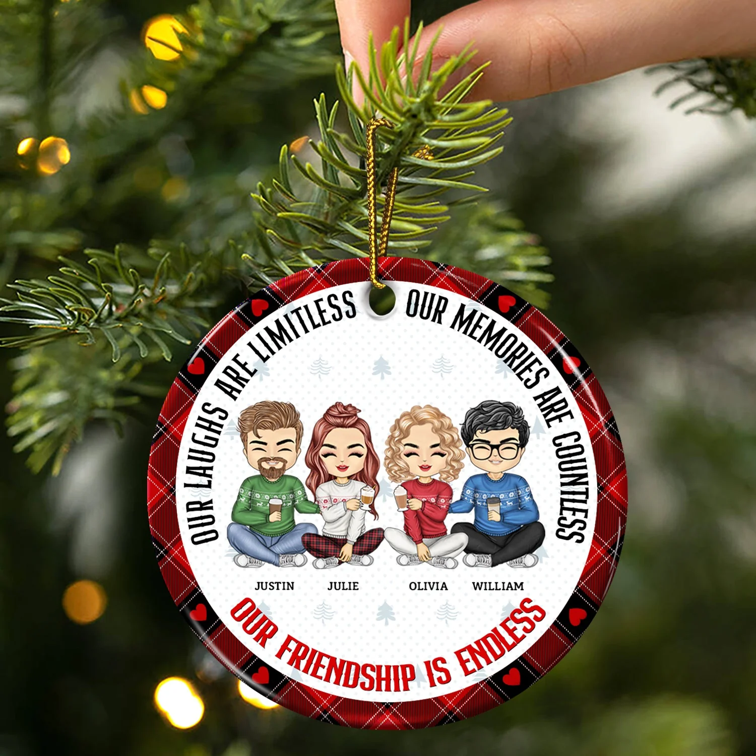 Christmas Bestie Our Friendship Is Endless - Gift For Bestie - Personalized Circle Ceramic Ornament - Image 3