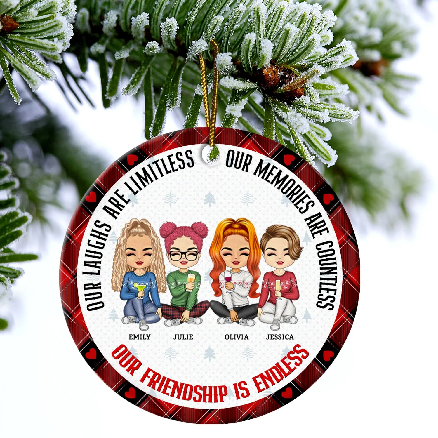 Christmas Bestie Our Friendship Is Endless - Gift For Bestie - Personalized Circle Ceramic Ornament - Image 4