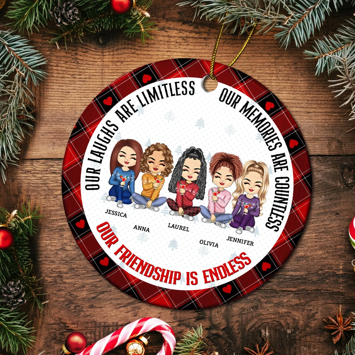 Christmas Bestie Our Friendship Is Endless - Gift For Bestie - Personalized Circle Ceramic Ornament - Image 5