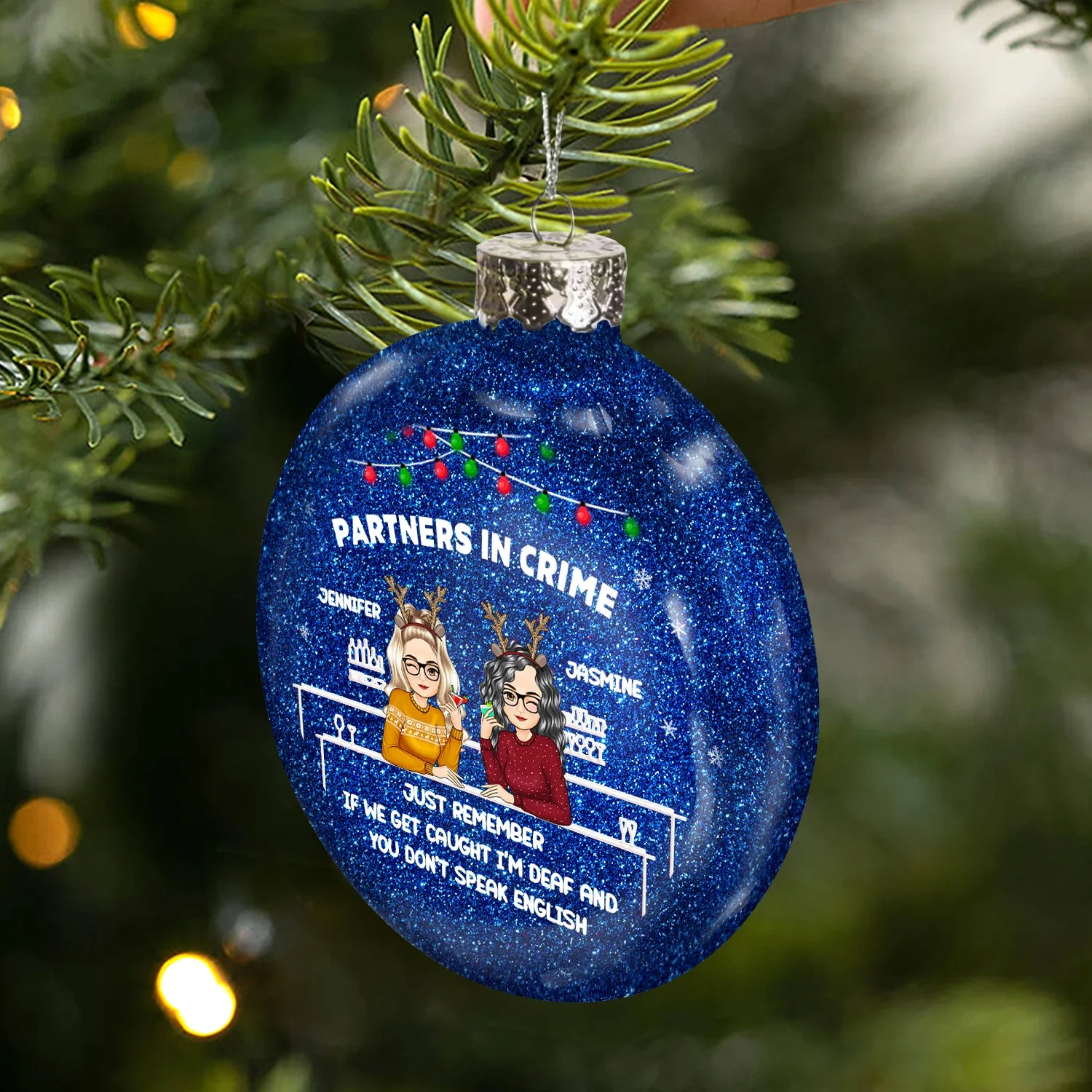 Christmas Bestie Partners In Crime - Gift For Besties - Personalized Glitter Plastic Ornament - Image 2