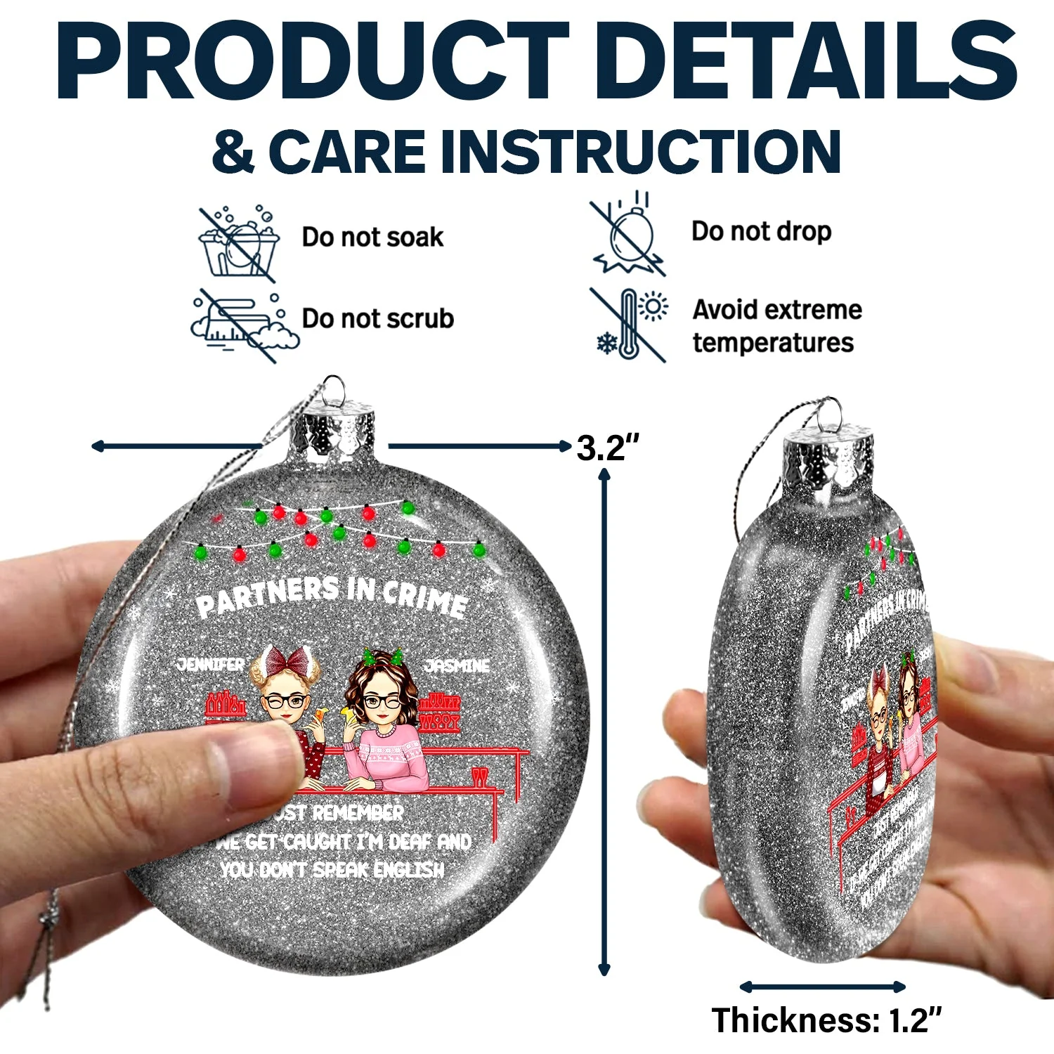 Christmas Bestie Partners In Crime - Gift For Besties - Personalized Glitter Plastic Ornament - Image 5