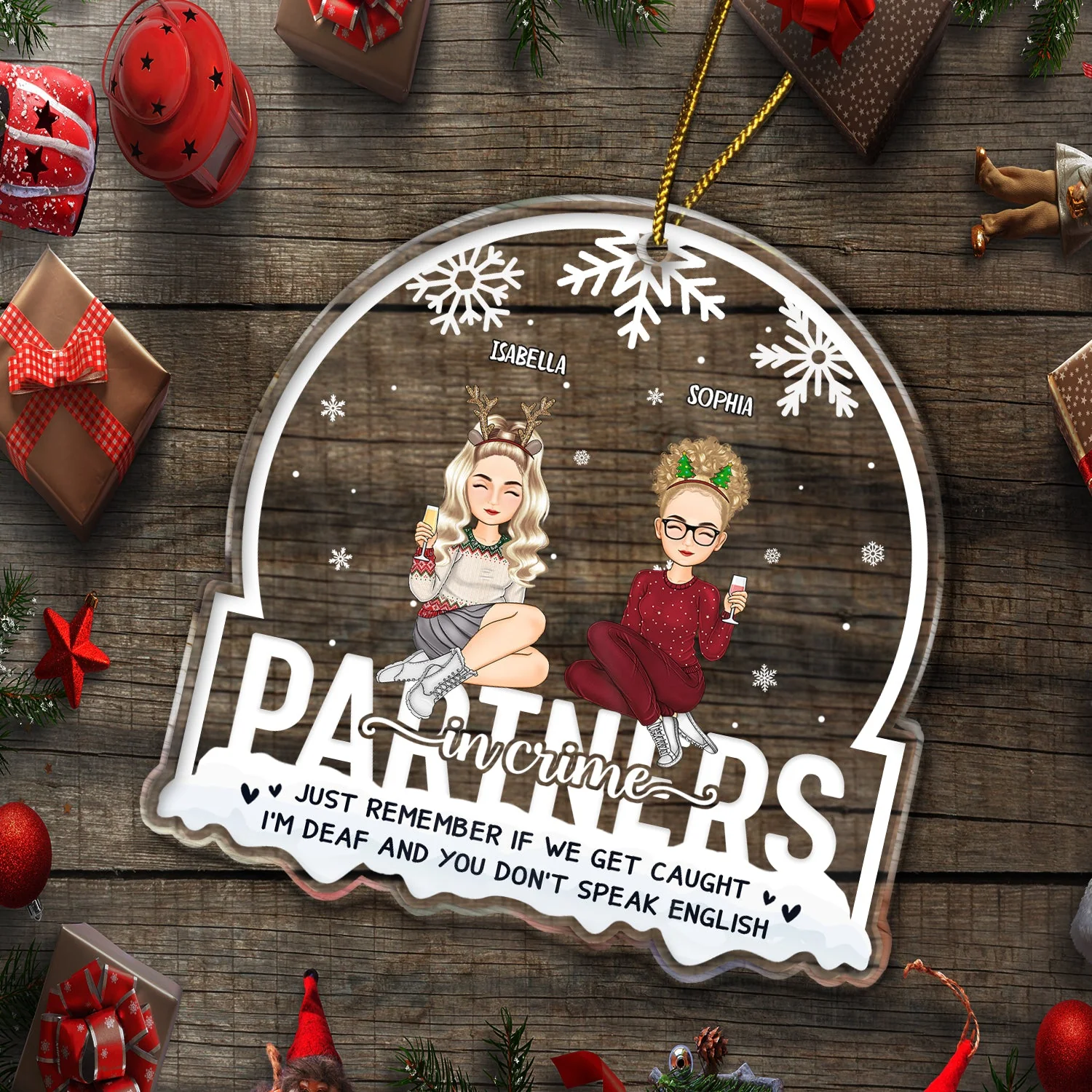 Christmas Bestie Partners In Crime If We Get Caught - Gift For Bestie - Personalized Custom Shaped Acrylic Ornament - Image 5