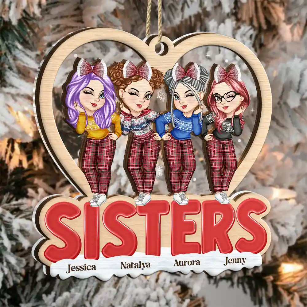 Christmas Bestie Sister - Personalized 2-Layered Mix Ornament - Image 3
