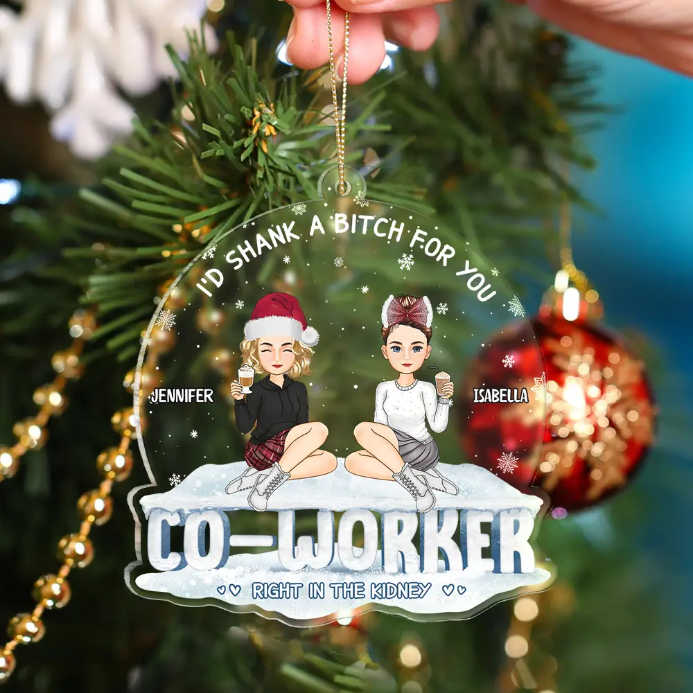 Christmas Bestie Sitting I'd Shank A Shark - Personalized Custom Shaped Acrylic Ornament - Image 4