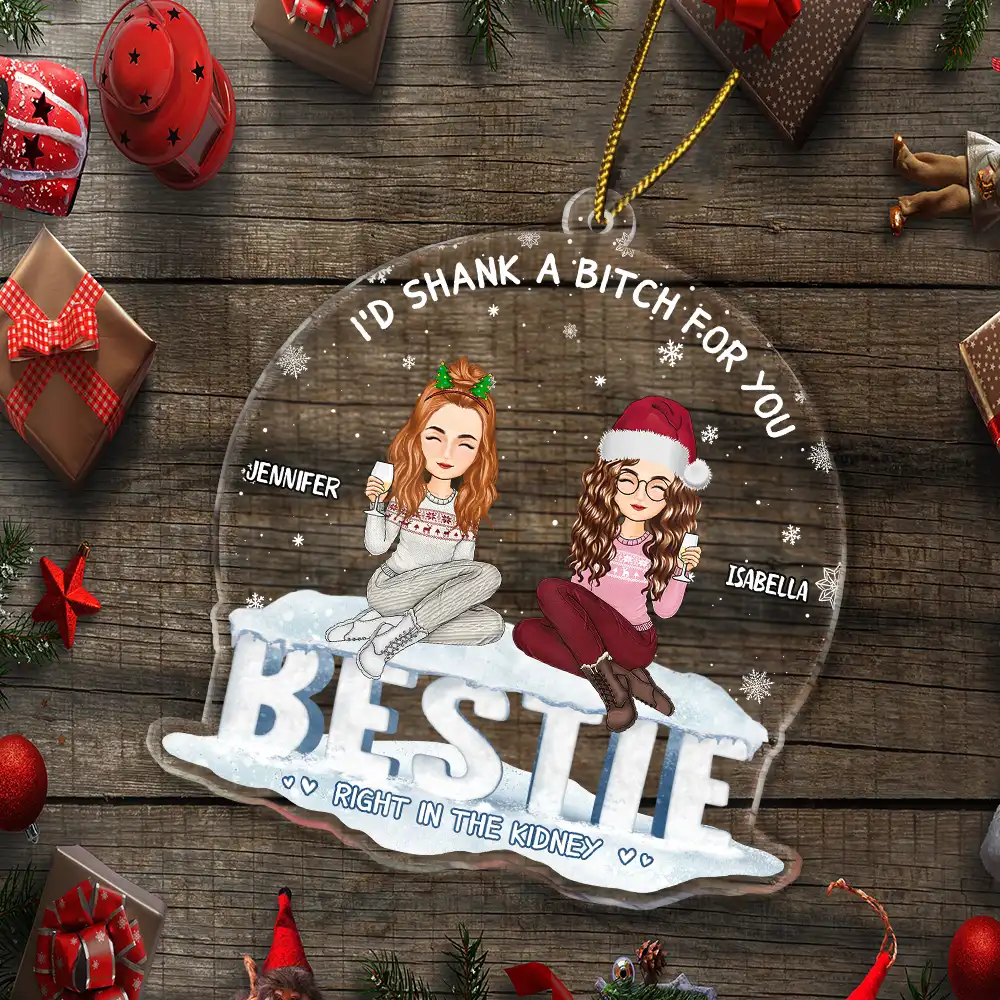 Christmas Bestie Sitting I'd Shank A Shark - Personalized Custom Shaped Acrylic Ornament - Image 5