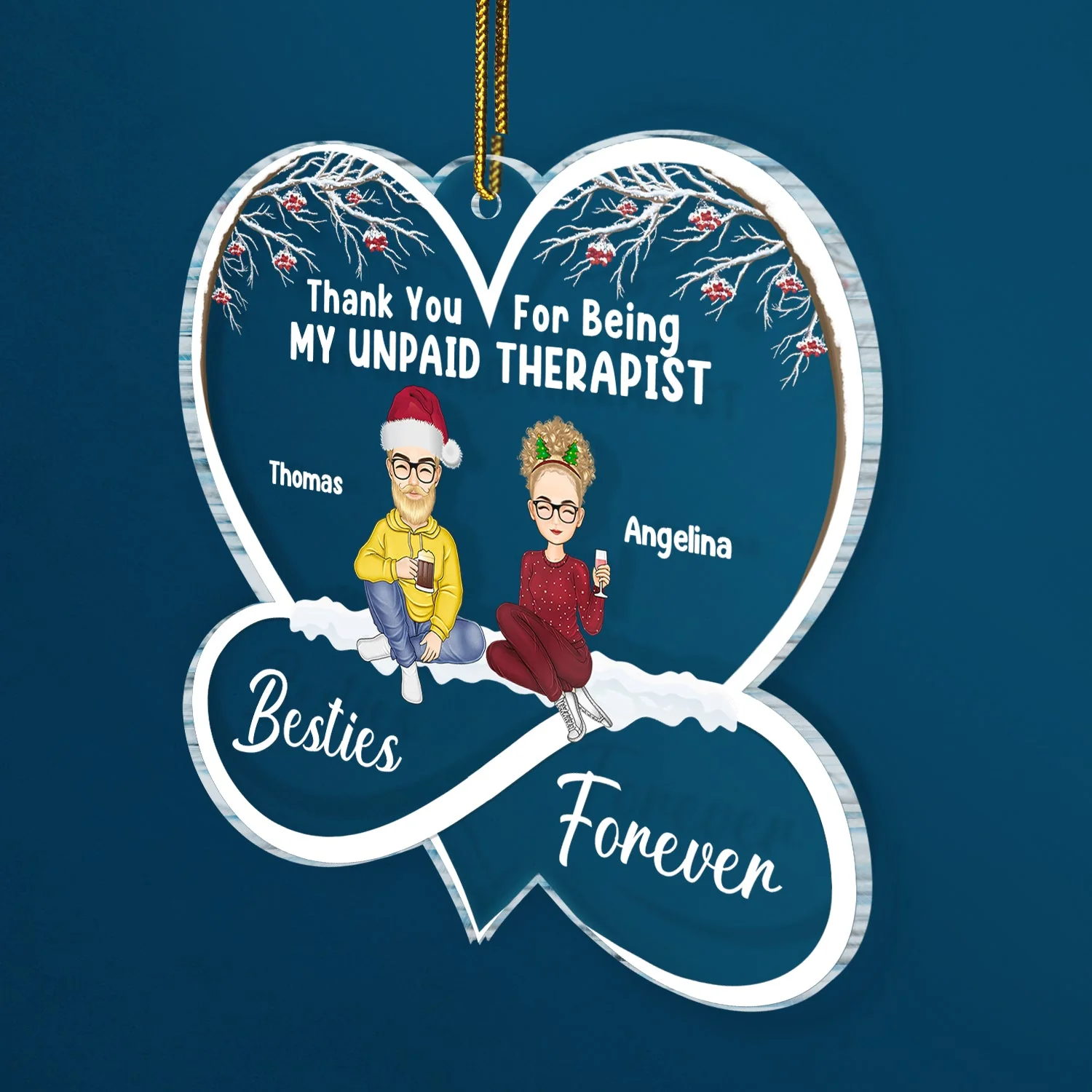 Christmas Bestie Thank You For Being My Unpaid Therapist - Gift For Bestie - Personalized Custom Shaped Acrylic Ornament - Image 2
