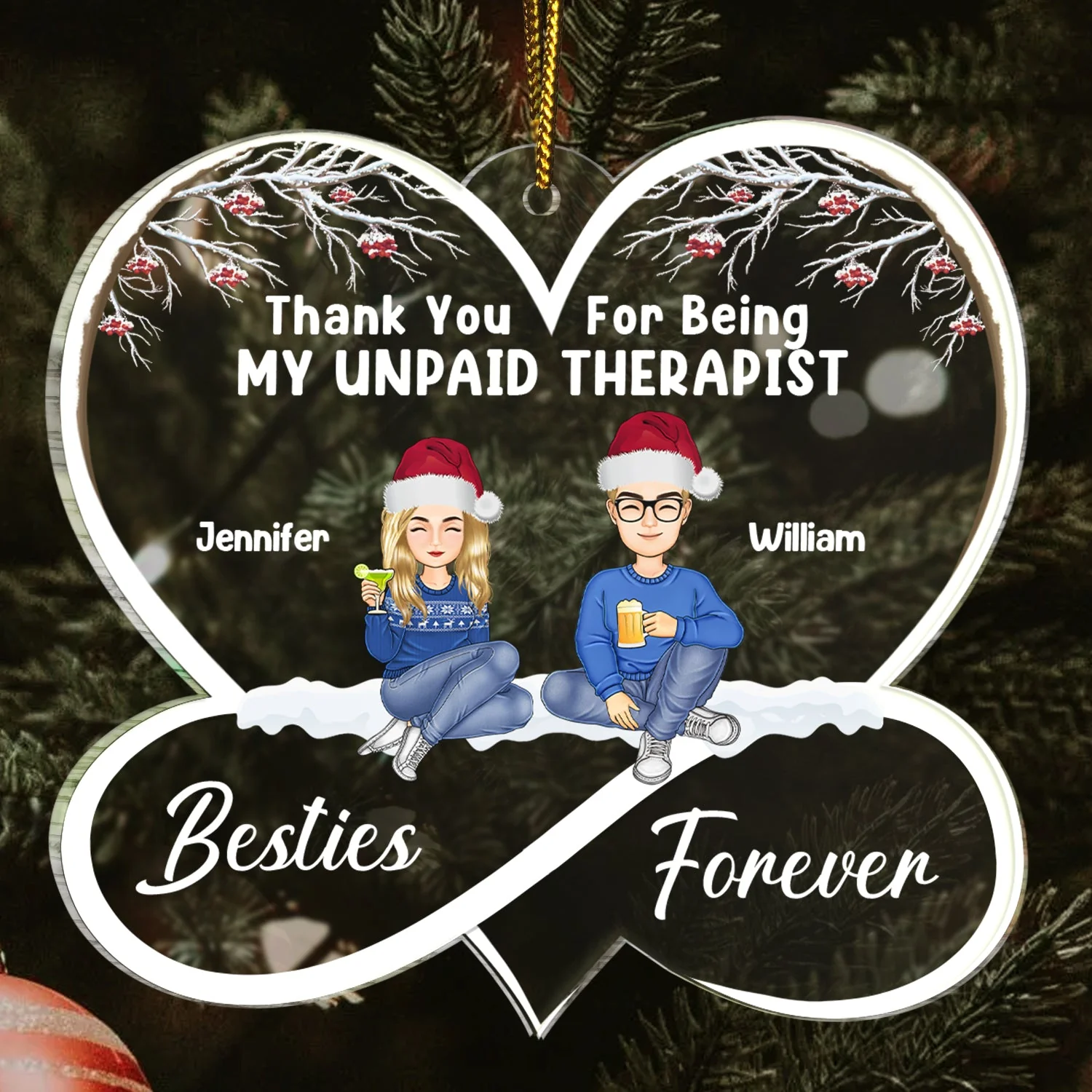 Christmas Bestie Thank You For Being My Unpaid Therapist - Gift For Bestie - Personalized Custom Shaped Acrylic Ornament - Image 3