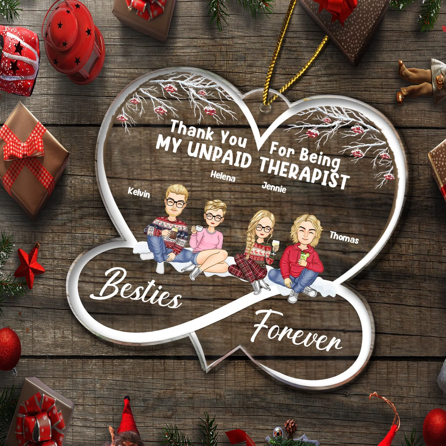 Christmas Bestie Thank You For Being My Unpaid Therapist - Gift For Bestie - Personalized Custom Shaped Acrylic Ornament - Image 5