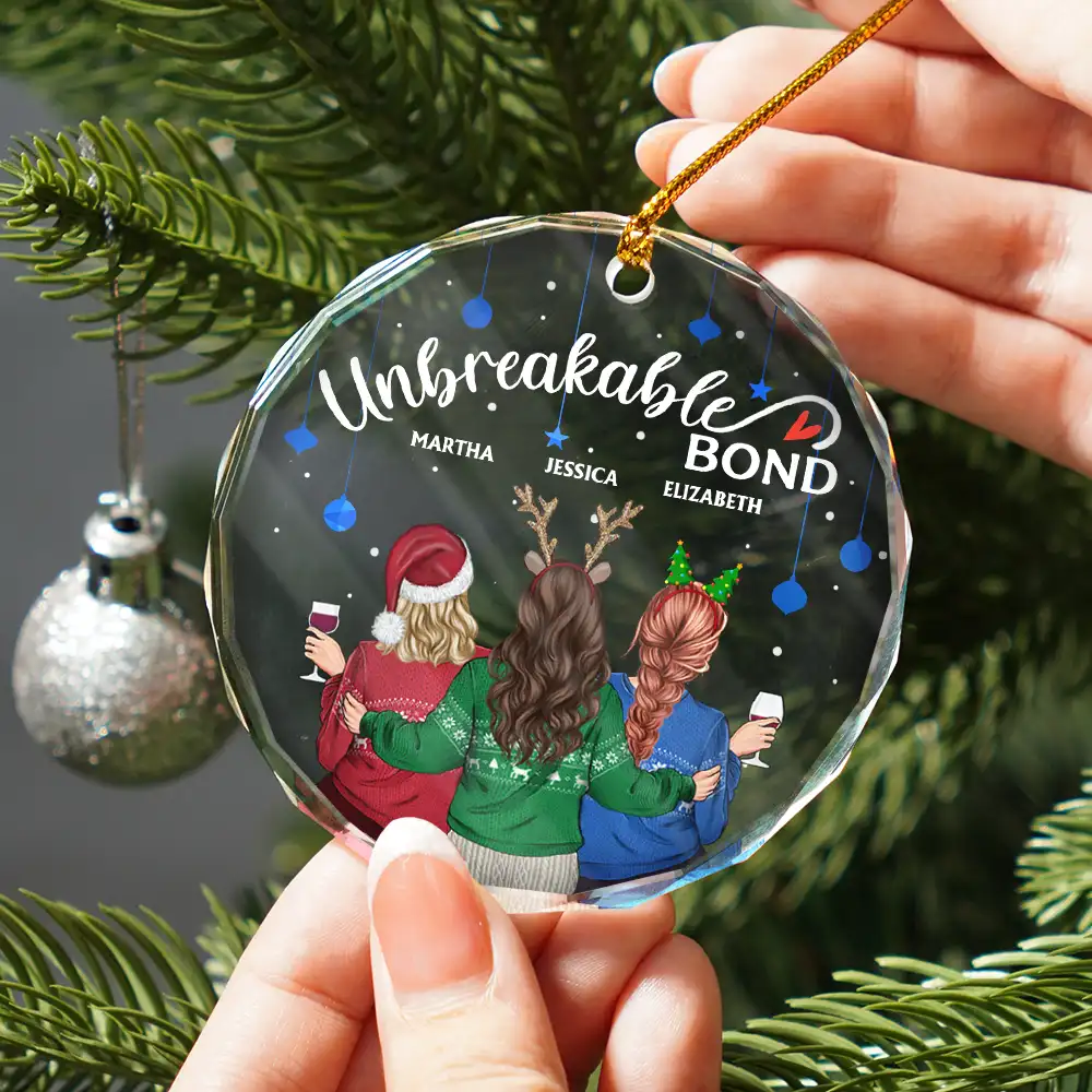 Christmas Bestie Unbreakable Bond - Personalized Circle Glass Ornament - Image 2