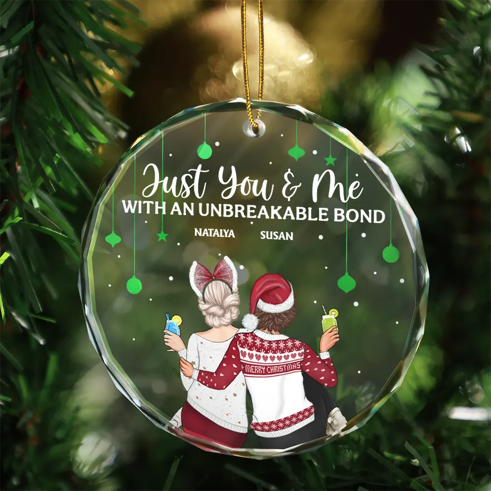 Christmas Bestie Unbreakable Bond - Personalized Circle Glass Ornament - Image 3