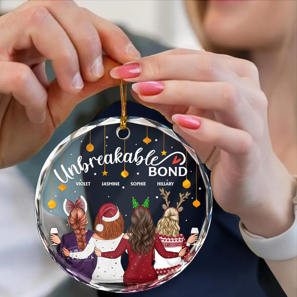 Christmas Bestie Unbreakable Bond - Personalized Circle Glass Ornament - Image 4
