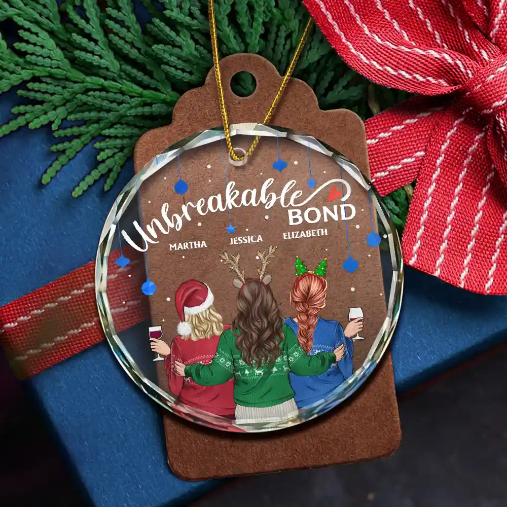 Christmas Bestie Unbreakable Bond - Personalized Circle Glass Ornament - Image 5