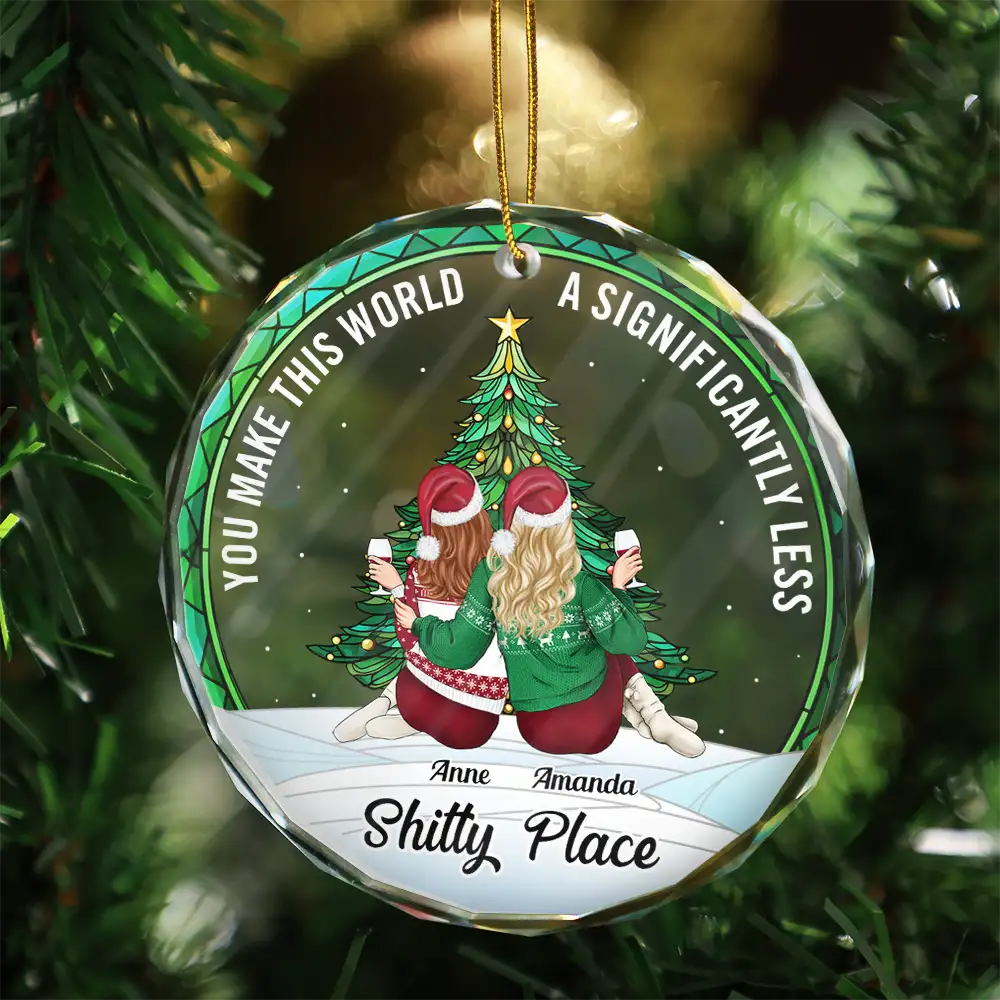 Christmas Bestie You Make The World Better - Personalized Circle Glass Ornament - Image 3