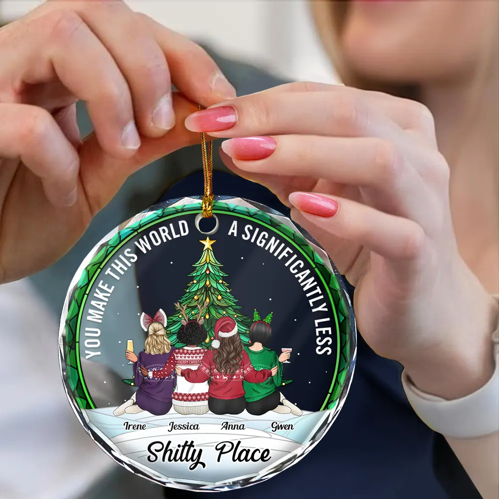 Christmas Bestie You Make The World Better - Personalized Circle Glass Ornament - Image 4