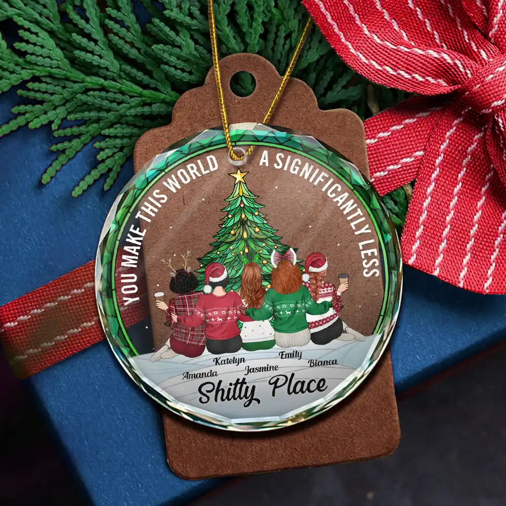 Christmas Bestie You Make The World Better - Personalized Circle Glass Ornament - Image 5
