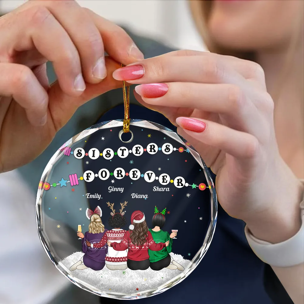 Christmas Besties Forever Bracelets - Personalized Circle Glass Ornament - Image 4