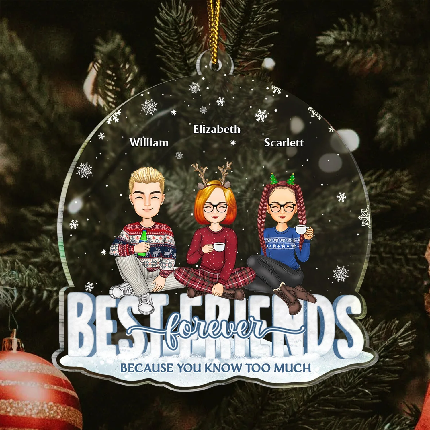 Christmas Besties Forever Cuz You Know Too Much - Gift For Besties - Personalized Custom Shaped Acrylic Ornament - Image 3
