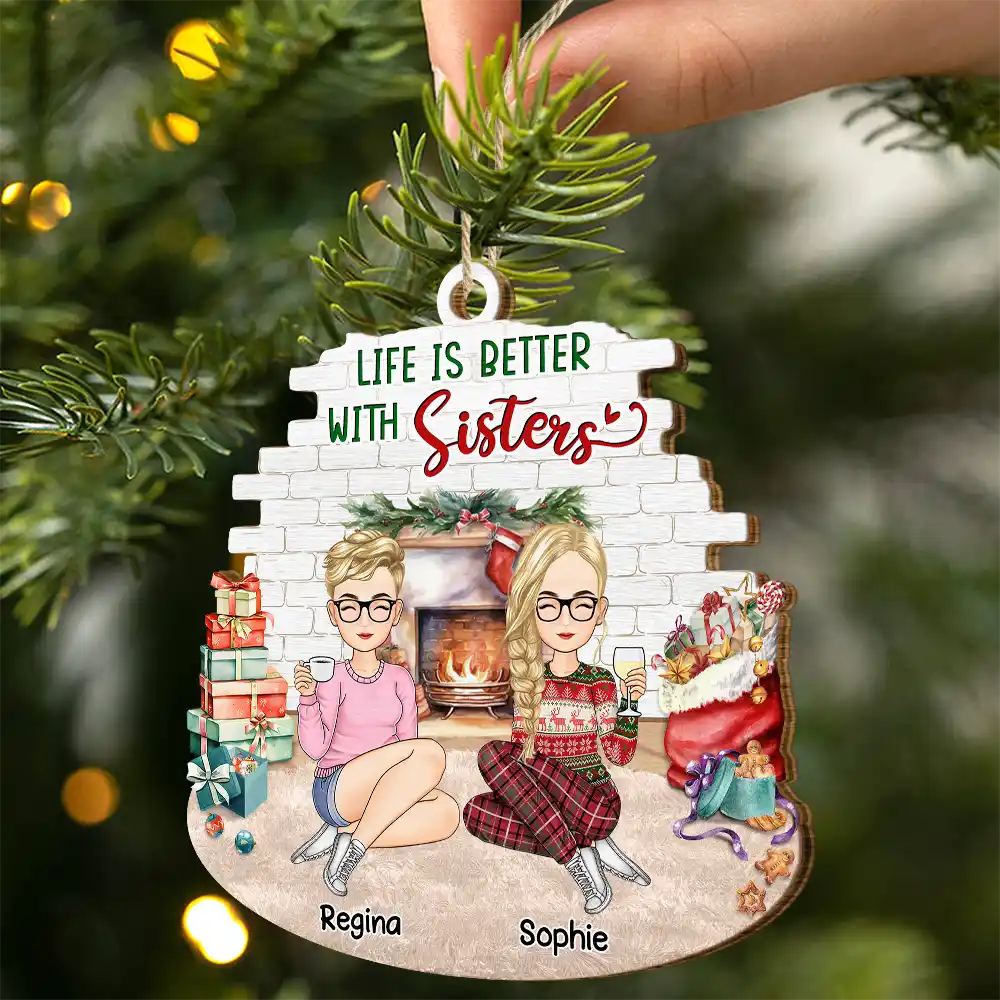 Christmas Besties Forever - Personalized Custom Shaped Wooden Ornament - Image 2