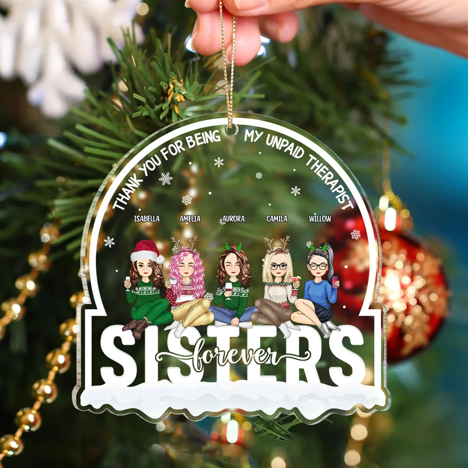 Christmas Besties Forever Thank You For Being My Unpaid Therapist - Gift For Bestie - Personalized Custom Shaped Acrylic Ornament - Image 4