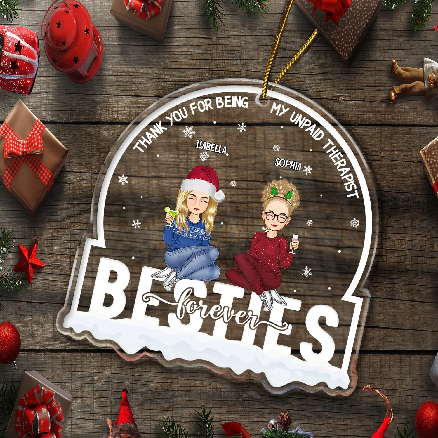 Christmas Besties Forever Thank You For Being My Unpaid Therapist - Gift For Bestie - Personalized Custom Shaped Acrylic Ornament - Image 5