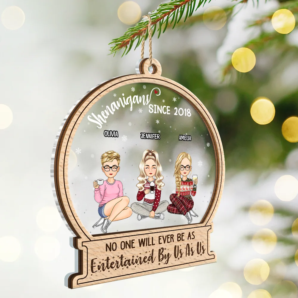 Christmas Besties Shenanigans Since - Personalized 2-Layered Mix Ornament - Image 2