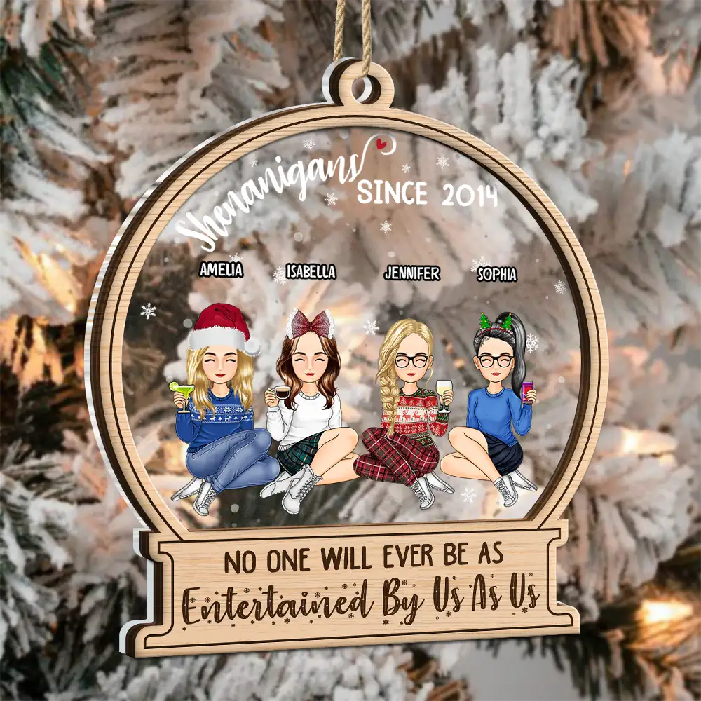 Christmas Besties Shenanigans Since - Personalized 2-Layered Mix Ornament - Image 3