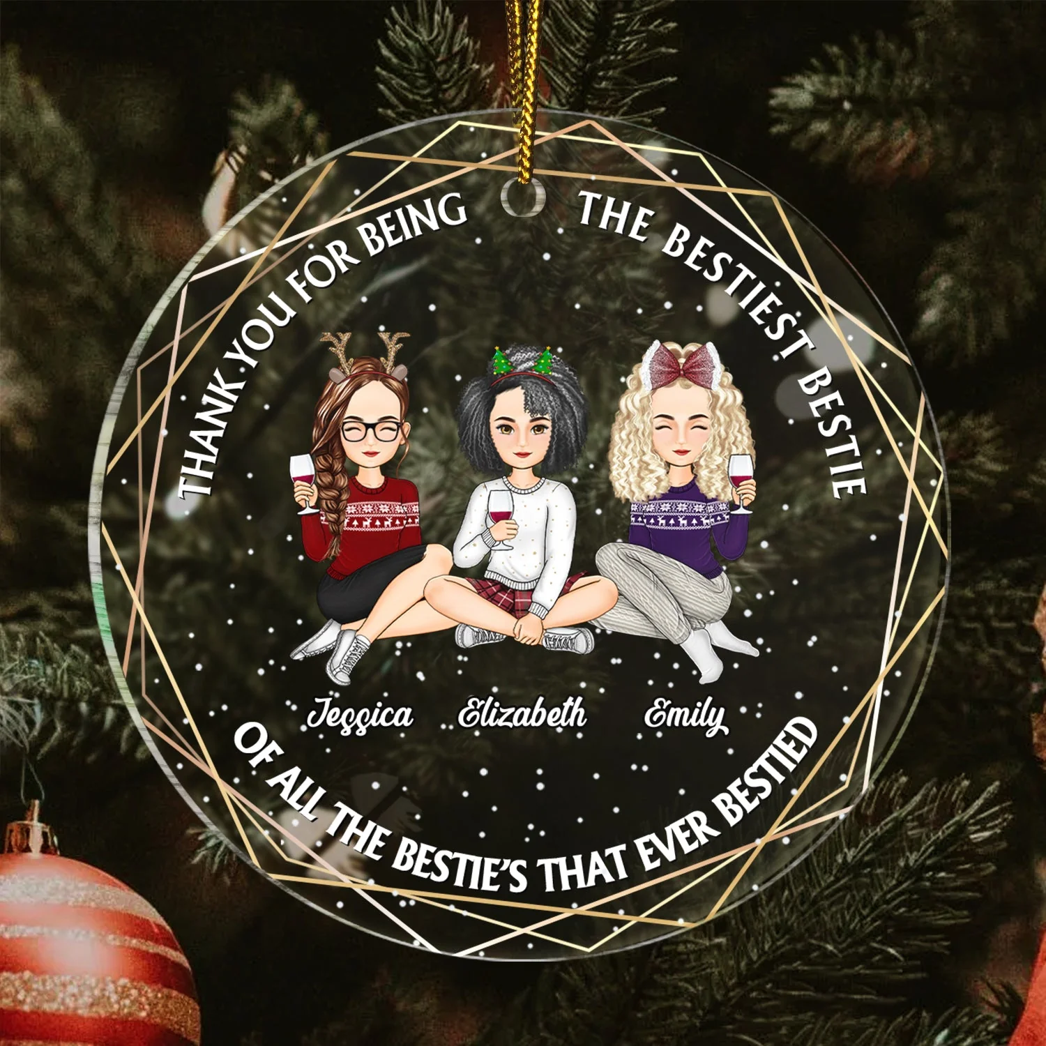 Christmas Bestiest Bestie Of All The Bestie's - Gift For Besties - Personalized Circle Acrylic Ornament - Image 3