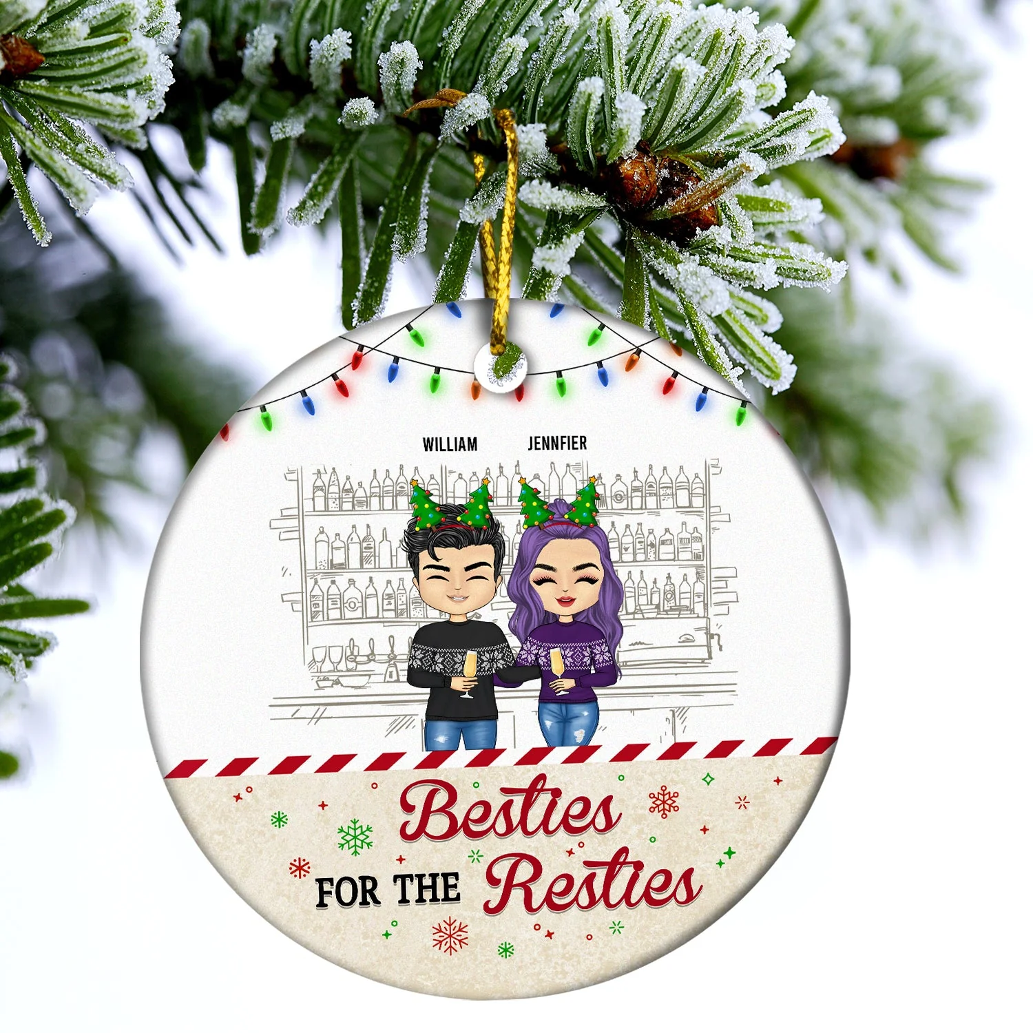 Christmas BFF We're Trouble When We're Together - Gift For Bestie - Personalized Custom Circle Ceramic Ornament - Image 3