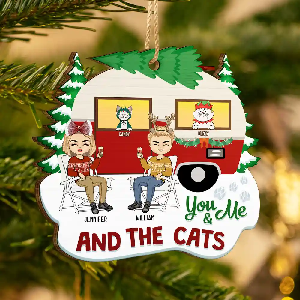 Christmas Camper You, Me And The Fur Babies - Personalized Custom Shaped Wooden Ornament - Image 3