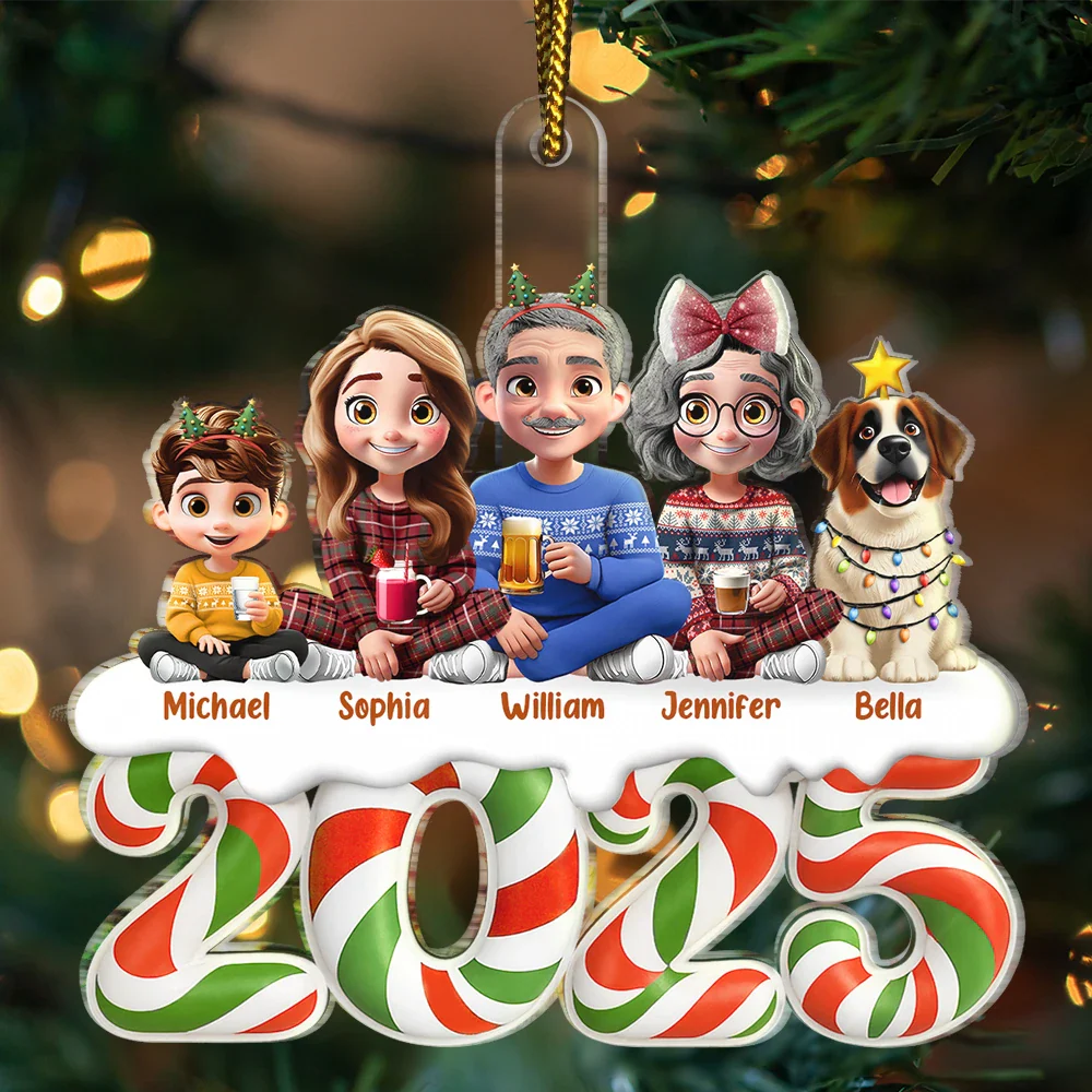 Christmas Candy 3D Effect Family Sitting - Personalized Custom Shaped Acrylic Ornament - Image 3