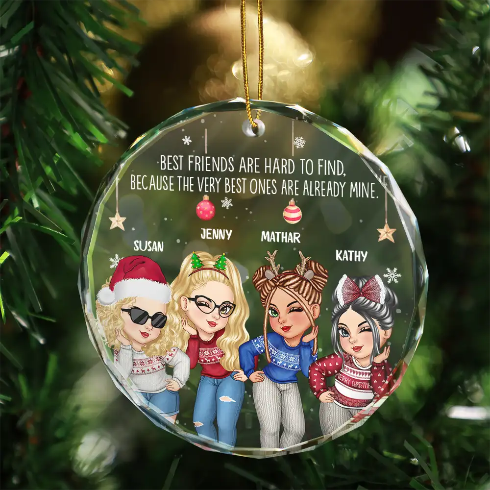 Christmas Cartoon Best Friends Are Hard To Find - Personalized Circle Glass Ornament - Image 3