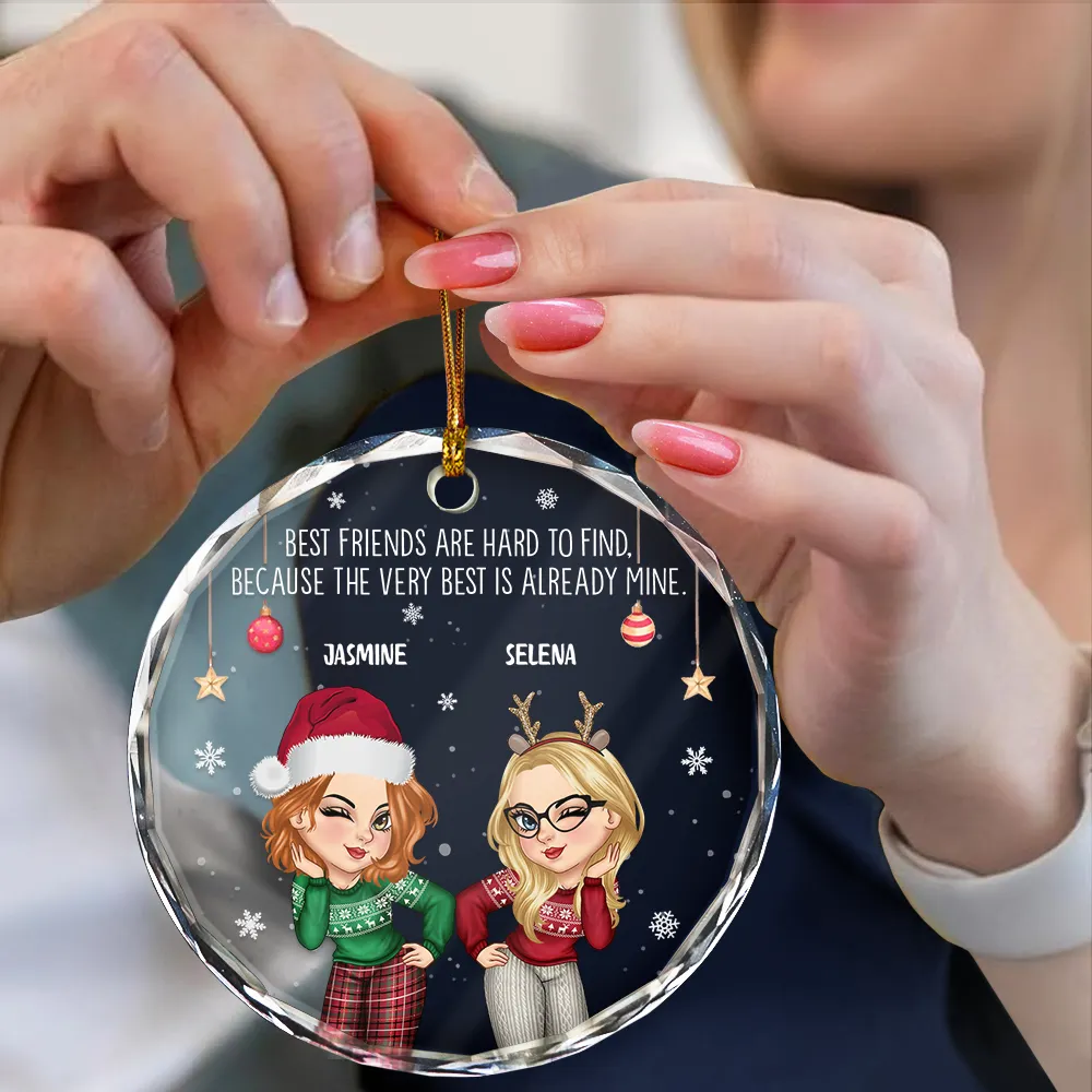 Christmas Cartoon Best Friends Are Hard To Find - Personalized Circle Glass Ornament - Image 4