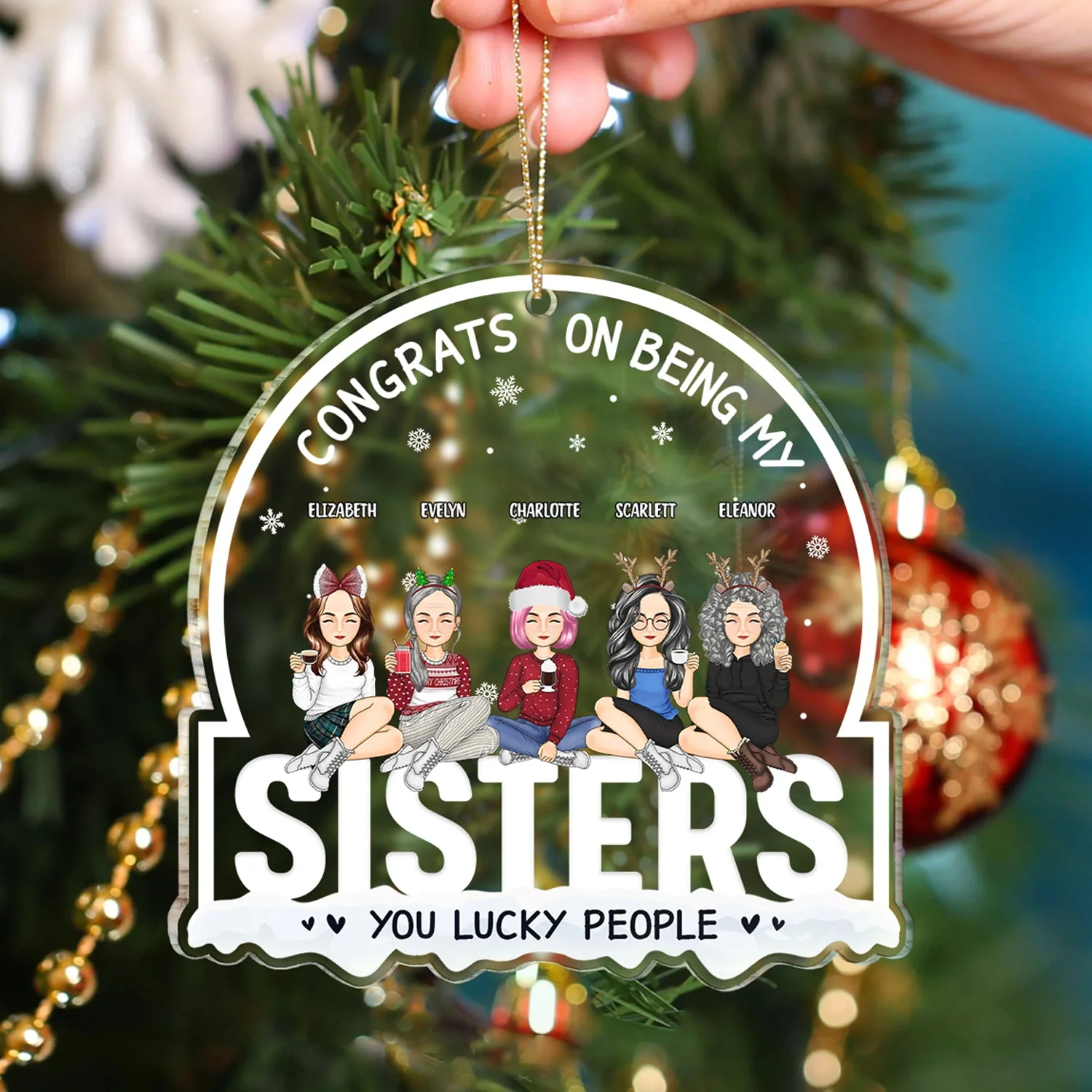 Christmas Cartoon Congrats On Being My Siblings - Gift For Brothers & Sisters - Personalized Custom Shaped Acrylic Ornament - Image 4