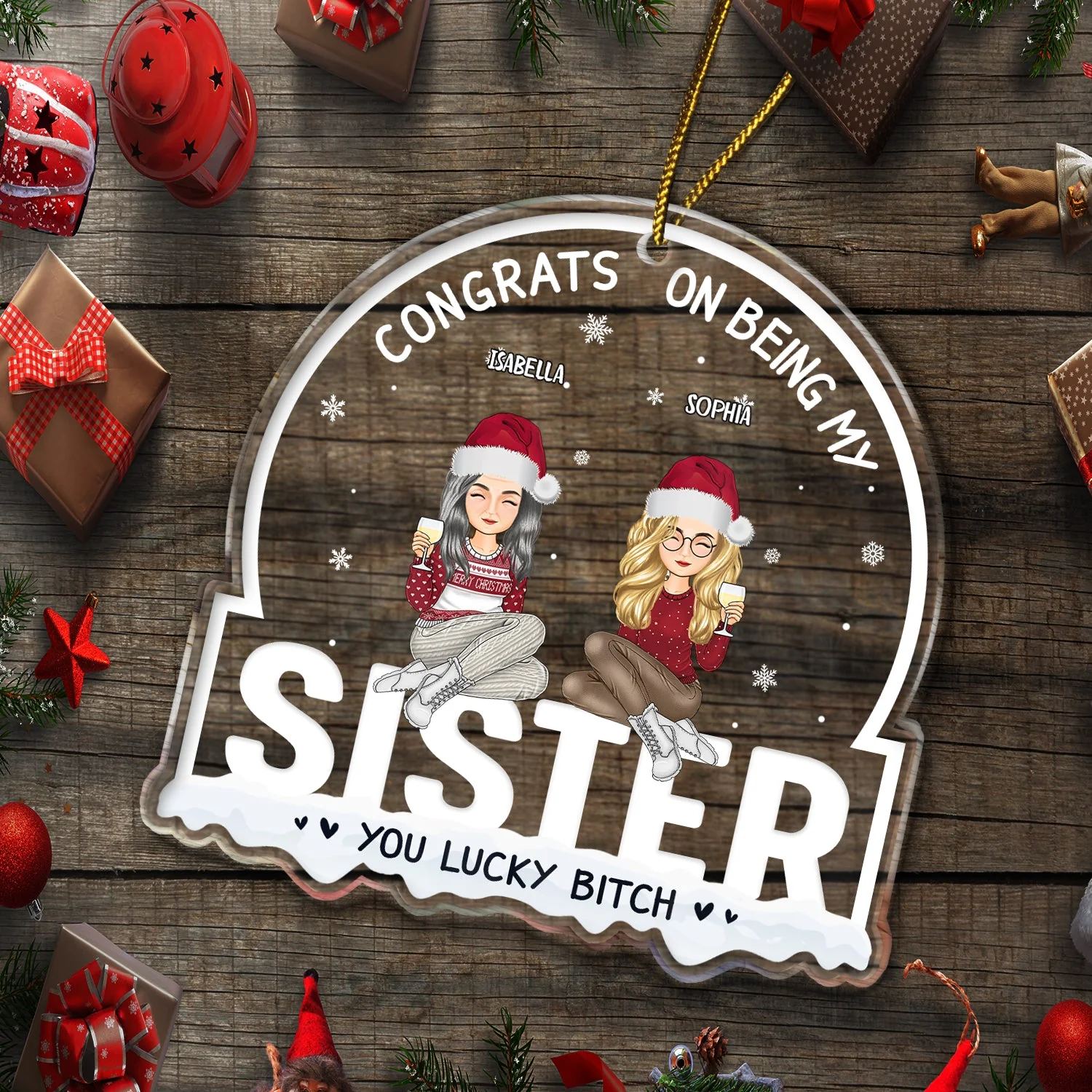 Christmas Cartoon Congrats On Being My Siblings - Gift For Brothers & Sisters - Personalized Custom Shaped Acrylic Ornament - Image 5