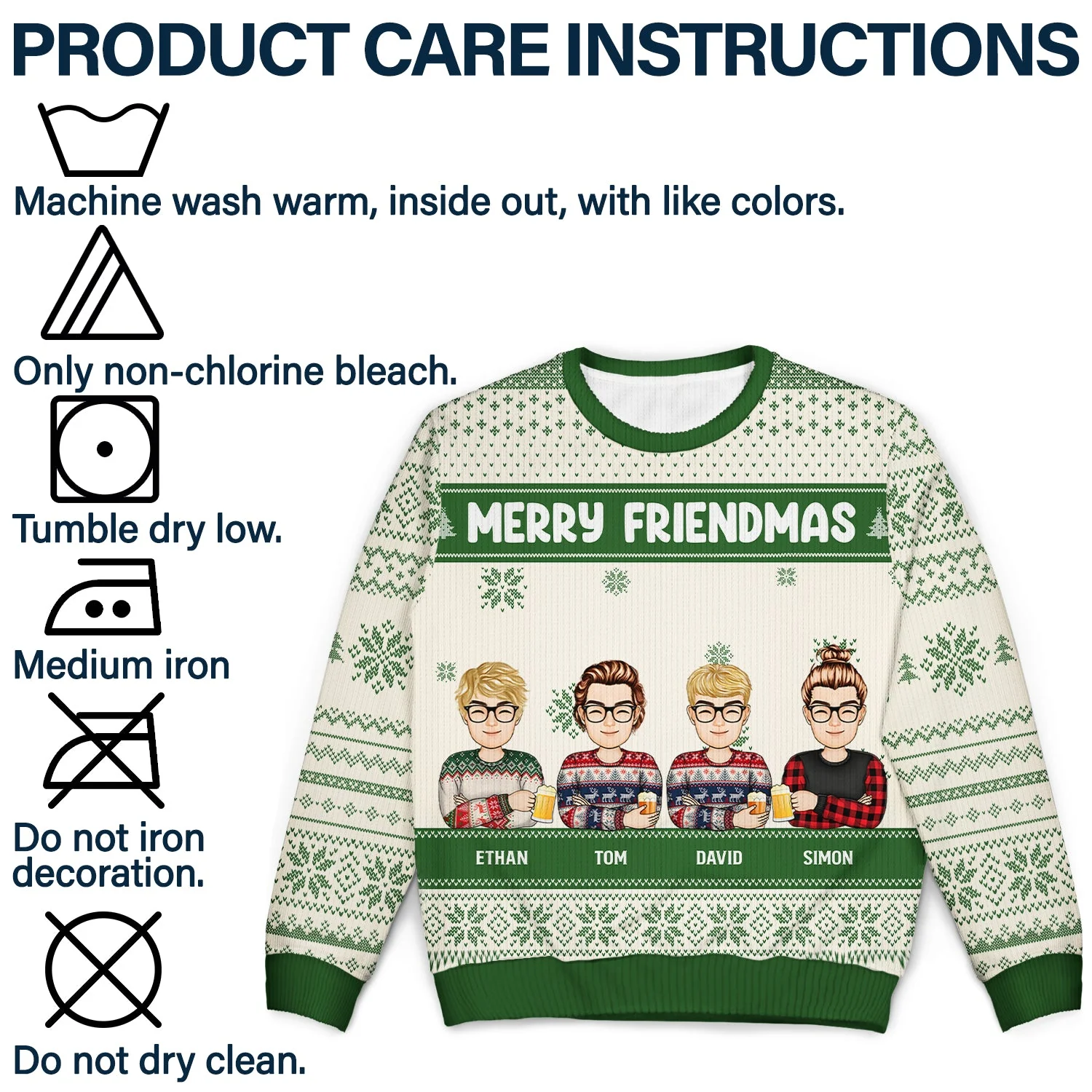 Christmas Cartoon Drinking Bestie Merry Friendmas - Gift For Bestie - Personalized Unisex Ugly Sweater - Image 7