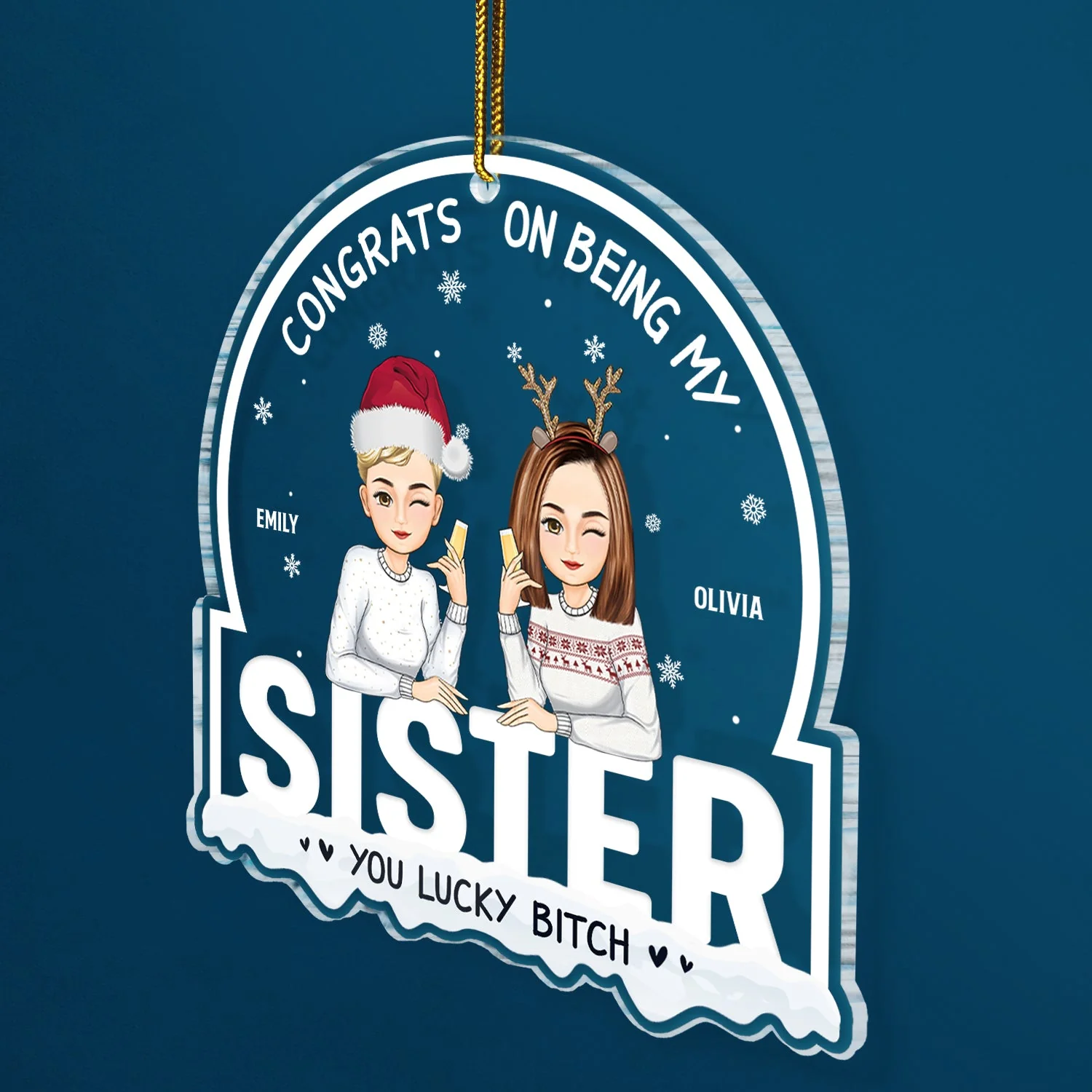 Christmas Cartoon Drinking Congrats On Being My Best Friends - Gift For Bestie - Personalized Custom Shaped Acrylic Ornament - Image 2