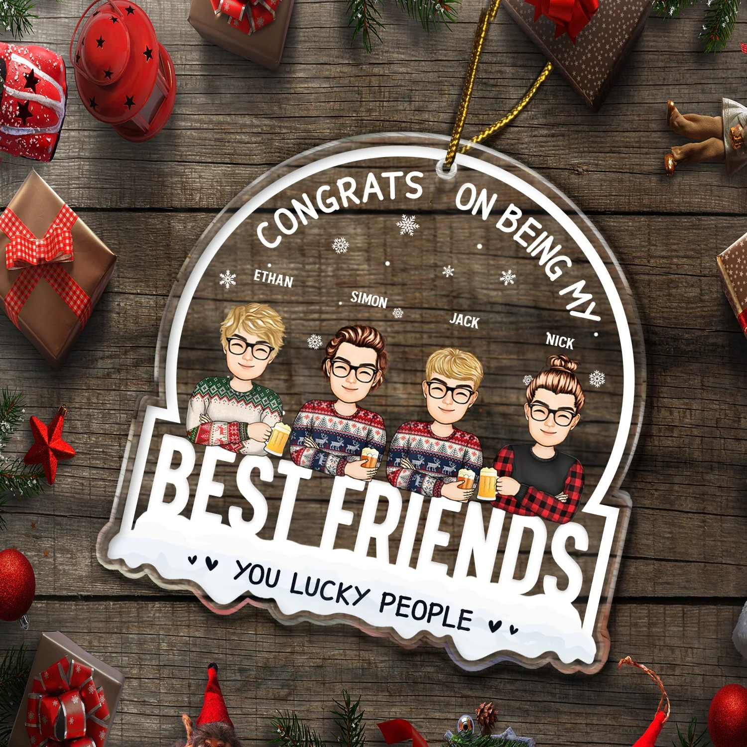 Christmas Cartoon Drinking Congrats On Being My Best Friends - Gift For Bestie - Personalized Custom Shaped Acrylic Ornament - Image 5