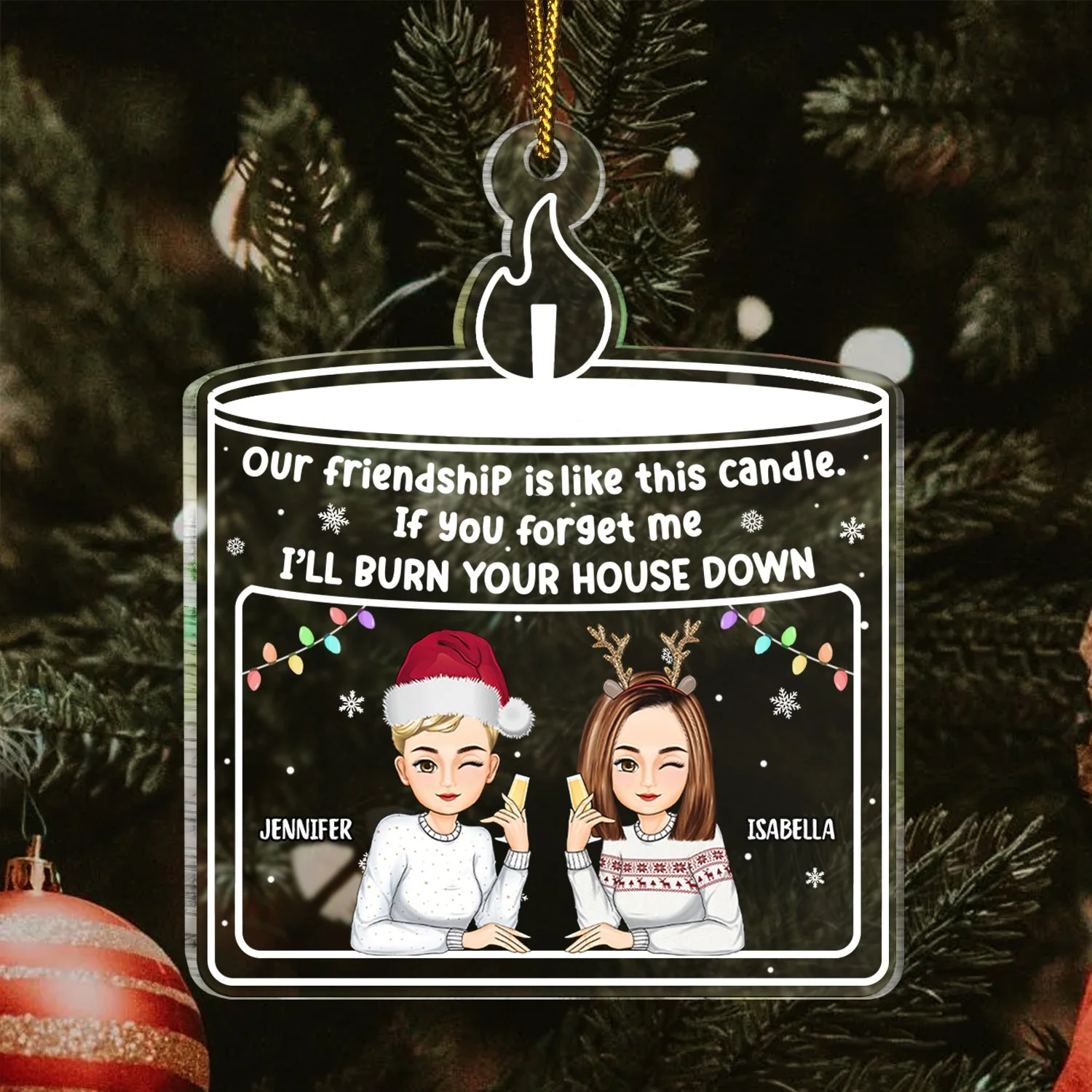 Christmas Cartoon Our Friendship Is Like This Candle - Gift For Bestie - Personalized Custom Shaped Acrylic Ornament - Image 3