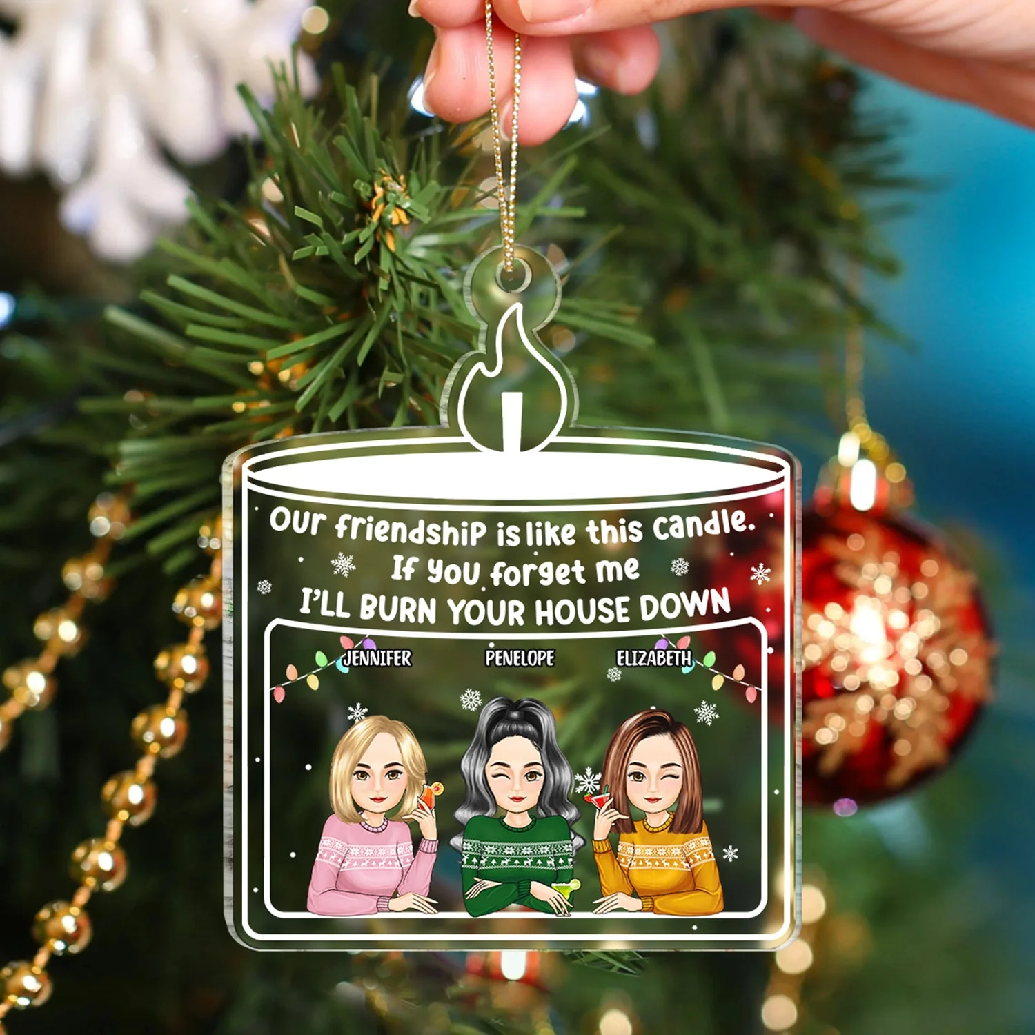 Christmas Cartoon Our Friendship Is Like This Candle - Gift For Bestie - Personalized Custom Shaped Acrylic Ornament - Image 4