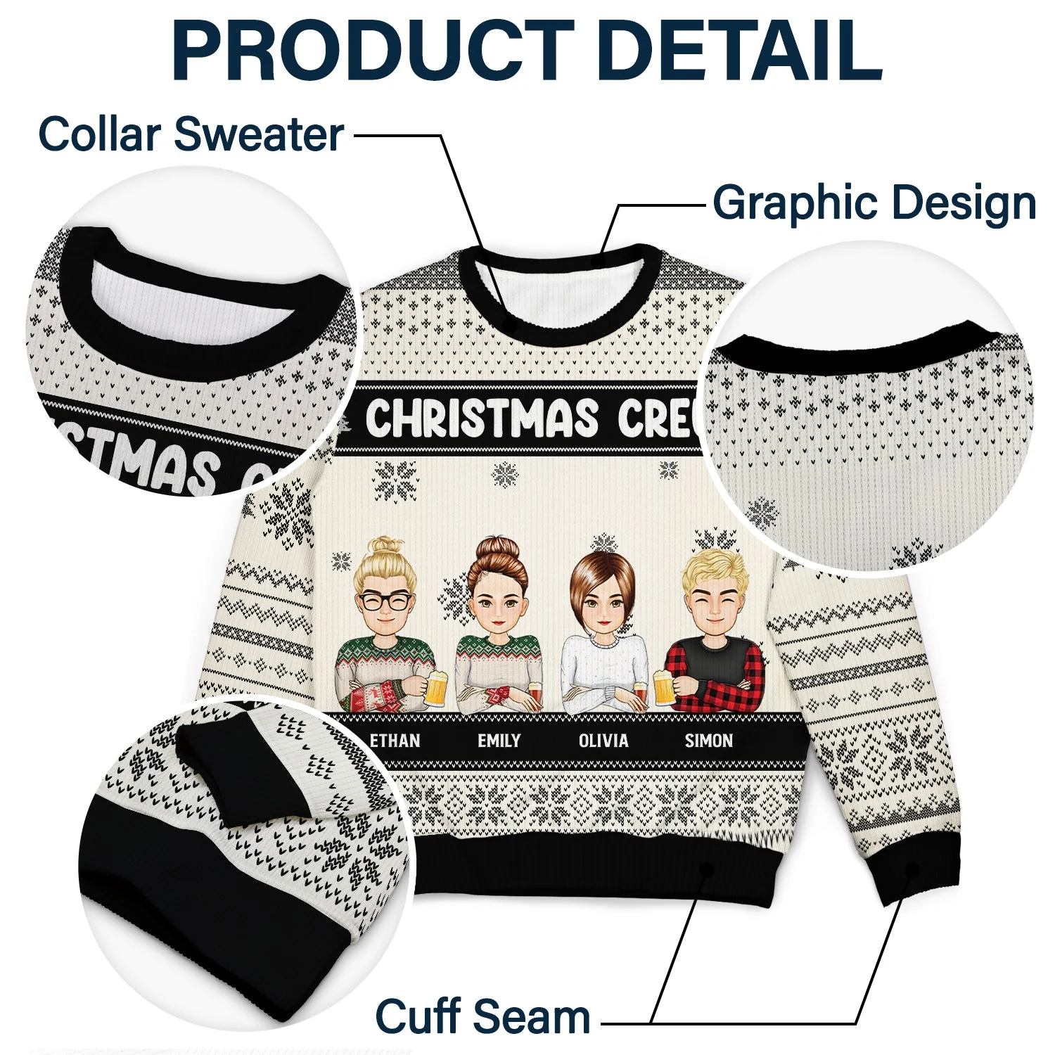 Christmas Cartoon Sitting Christmas Crew - Gift For Besties - Personalized Unisex Ugly Sweater - Image 6